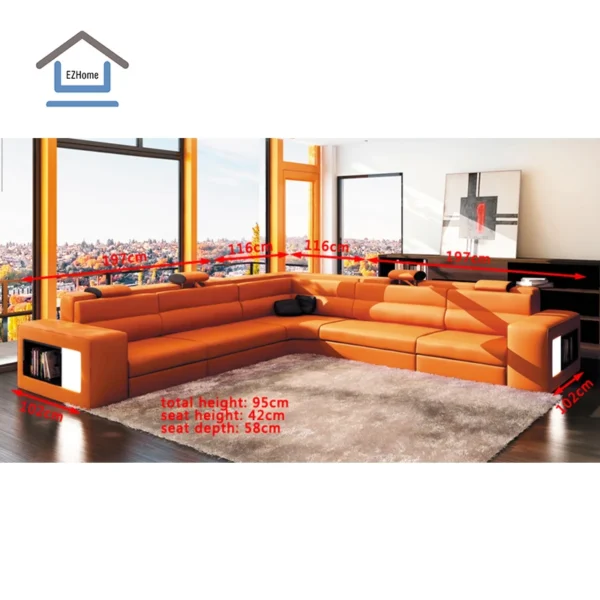 China new trend cheap modern leather sofa set with LED light leather sofa set living room furniture