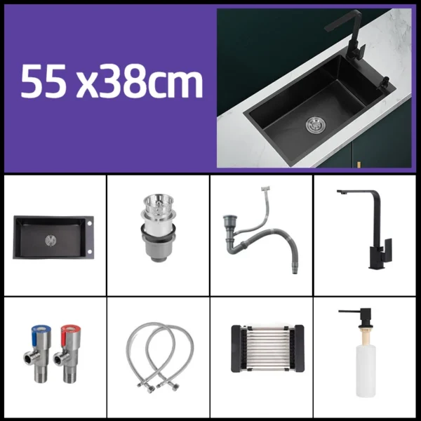 Black 304 Stainless Steel Kitchen Sink Single Bowl Undermount/Drop-In Washing Basin For Kitchen with Drainage Faucet Accessories
