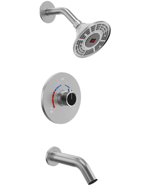 EVERSTEIN LED Light Shower Head System Shower Faucet Set with Brass Balanced Valve Wall Mount Tub Faucet