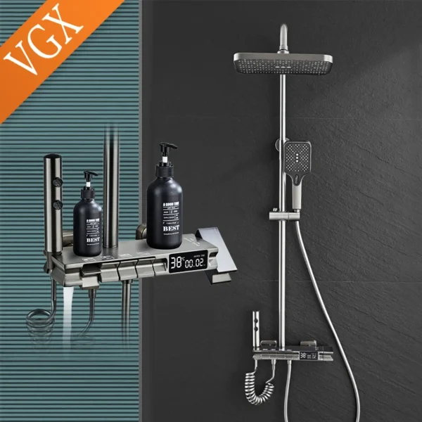 VGX Smart Shower System Intelligent Bathroom Digital Display Shower Faucet Set 4-way Rainlfall Bathroom Mixer Bidet Shower Set