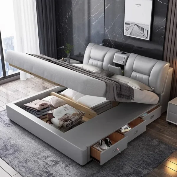 King Upholstered Beds Minimalist Frames Children Bedroom Beds Multifunctional Headboard Meubles De Chambre Home Furniture