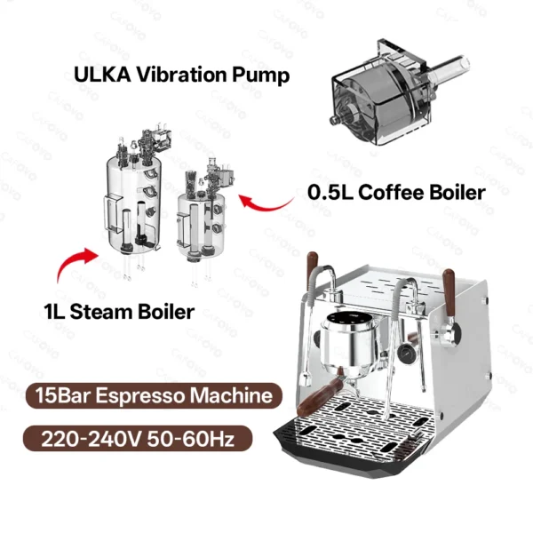 CAFOVO E102 Commercial Semi-Automatic Espresso Machine with PID Preinfusion Electronic Screen Control Storage Type Double Boiler