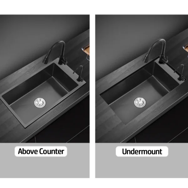 Black 304 Stainless Steel Kitchen Sink Single Bowl Undermount/Drop-In Washing Basin For Kitchen with Drainage Faucet Accessories