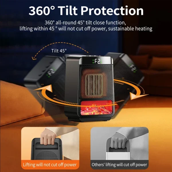 3D Flame Electric Fireplace Heater PTC Ceramic Energy Saving Fast Heating Timer Silent for Home Office Decorative Design