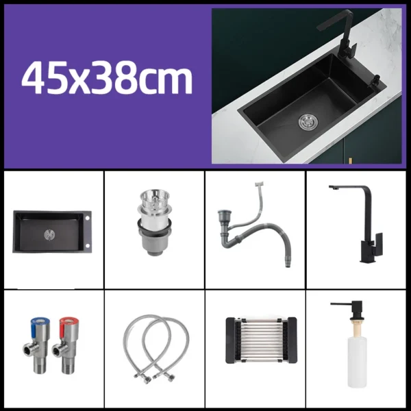 Black 304 Stainless Steel Kitchen Sink Single Bowl Undermount/Drop-In Washing Basin For Kitchen with Drainage Faucet Accessories