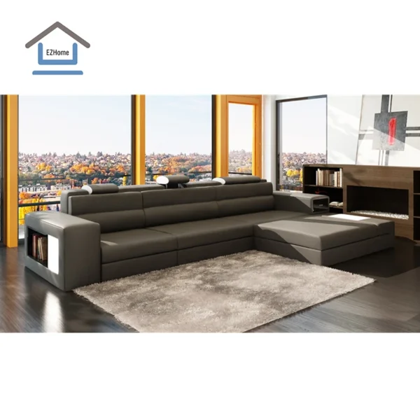 China new trend cheap modern leather sofa set with LED light leather sofa set living room furniture