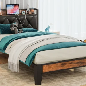 ANCTOR Bed Frames, Twin Queen CaliforniaKing Size Storage Headboard Outlets Easy Install Sturdy Stable, No Noise No Box Springs