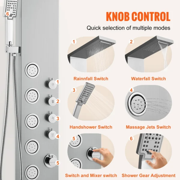 VEVOR Shower Panel System 4 Shower Modes Shower Panel Tower Rainfall Waterfall