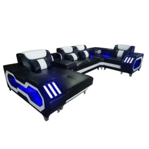 Hot Sale Easy Modular Durable High Quality Modern Music Technology Verity LED Light Leather Living Room Furniture Set Sofa