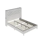Bed Frame Queen Size with Wingback Headboard & LED Lights & Charging Station Modern Upholstered Platform with Diamond Button Tuf