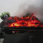 Electric Fireplace Simulated Charcoal Fake Firewood Decorative Flame Lamp Bonfire Shooting Props Museum Exhibition Hall(US Plug)