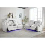 Power Reclining Sofa Set 3-2-1 with DDT, LED Strip, Reading Light, USB Charging Port, Cup Holders, Storage, White Color