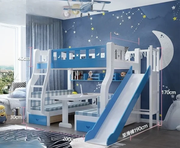Solid Wood Bunk Beds for Children Bunk Beds with Desk Slides Wooden Beds for Children Raised Cribs with Mattresses سرير أطفال