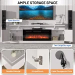 70'' Fireplace TV Stand Entertainment Center with 36'' Electric Fireplace Heater featuring LED Light and 12 Flame Colors DualTi