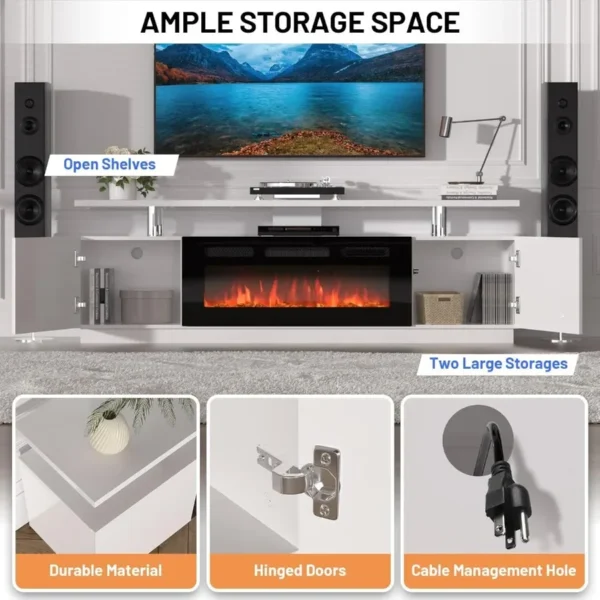 70'' Fireplace TV Stand Entertainment Center with 36'' Electric Fireplace Heater featuring LED Light and 12 Flame Colors DualTi