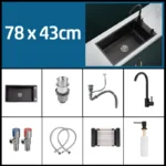 Black 304 Stainless Steel Kitchen Sink Single Bowl Undermount/Drop-In Washing Basin For Kitchen with Drainage Faucet Accessories