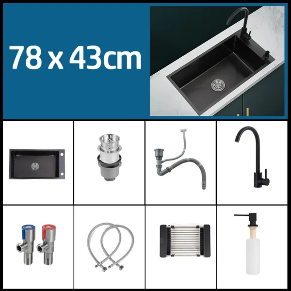 Black 304 Stainless Steel Kitchen Sink Single Bowl Undermount/Drop-In Washing Basin For Kitchen with Drainage Faucet Accessories