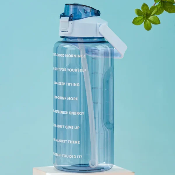 2L Portable Water Bottle with Straw & Time Marker, Large Capacity Plastic Drink Bottle for Outdoor Sports & Fitness
