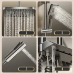 Black Shower System Set Bathroom Brass Showers Faucet Sets Digital 4 Way LED Rain Bathtub Hot Cold Piano Key Rainfall Shower Set