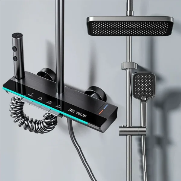 Hot Cold Piano Digital Bathroom Shower Set Rainfall Shower Head Brass Bathroom Faucet Accessories Digital Bathroom Shower System