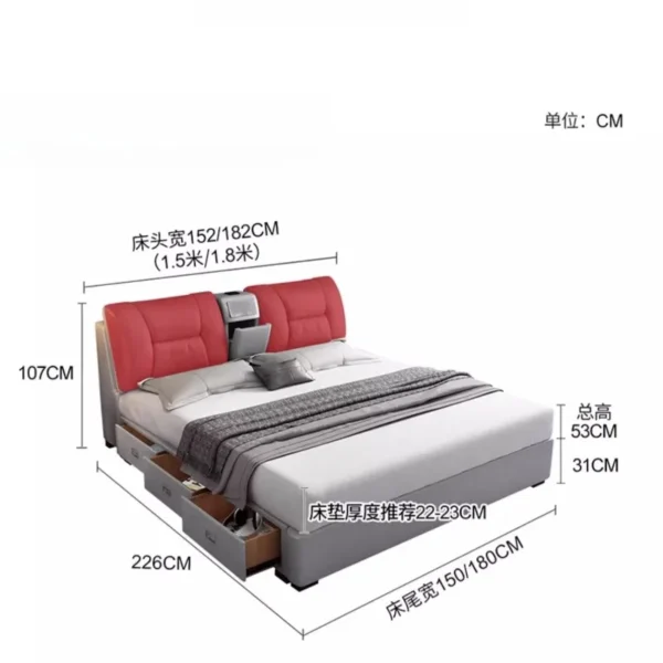 King Upholstered Beds Minimalist Frames Children Bedroom Beds Multifunctional Headboard Meubles De Chambre Home Furniture