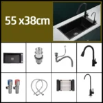 Black 304 Stainless Steel Kitchen Sink Single Bowl Undermount/Drop-In Washing Basin For Kitchen with Drainage Faucet Accessories