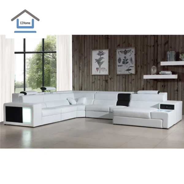 China new trend cheap modern leather sofa set with LED light leather sofa set living room furniture