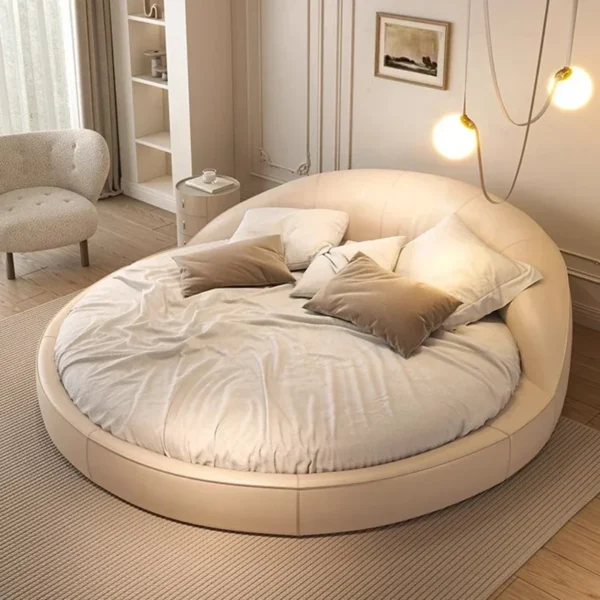 Unique Minimalist Aesthetics Round Beds Elegant Luxury Cream Wind Princess Simple Wedding Bedroom Sleep Beliche Home Furniture