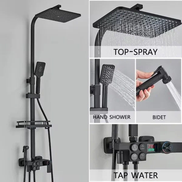 4-Function Button Digital Display Shower Faucet Set Chrome Rain Shower Column Constant Temperature Shower Wall Mounted