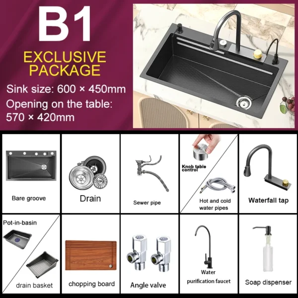Waterfall Sink Kitchen Stainless Steel Topmount Sink Embossed Large Single Slot Wash Basin With Multifunction Tank Low Price