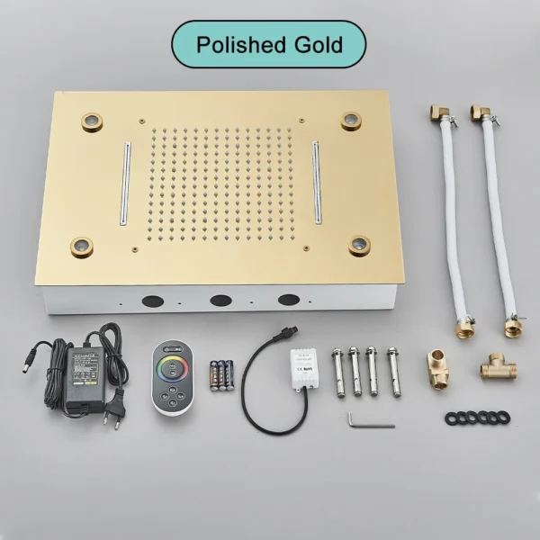Black Ceiling Intelligent Remote Control LED Rainfall Waterfall Single Shower Head Concealed Shower Tap