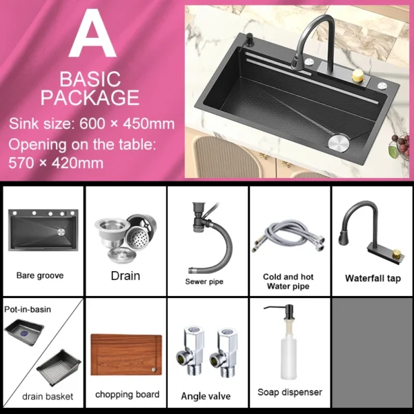 Waterfall Sink Kitchen Stainless Steel Topmount Sink Embossed Large Single Slot Wash Basin With Multifunction Tank Low Price