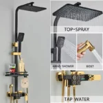 4-Function Button Digital Display Shower Faucet Set Chrome Rain Shower Column Constant Temperature Shower Wall Mounted