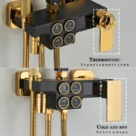 4-Function Button Digital Display Shower Faucet Set Chrome Rain Shower Column Constant Temperature Shower Wall Mounted