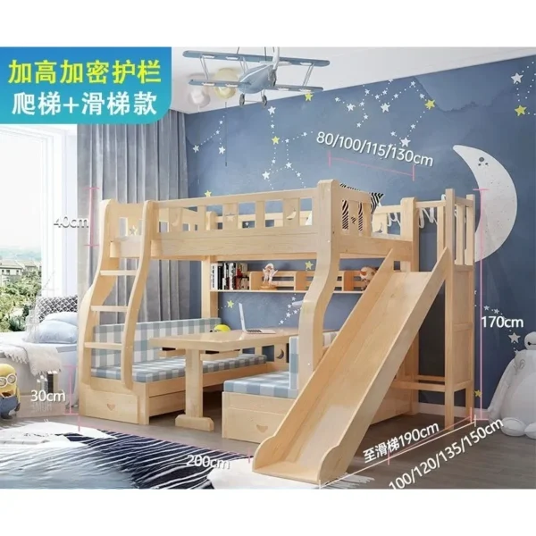 Solid Wood Bunk Beds for Children Bunk Beds with Desk Slides Wooden Beds for Children Raised Cribs with Mattresses سرير أطفال