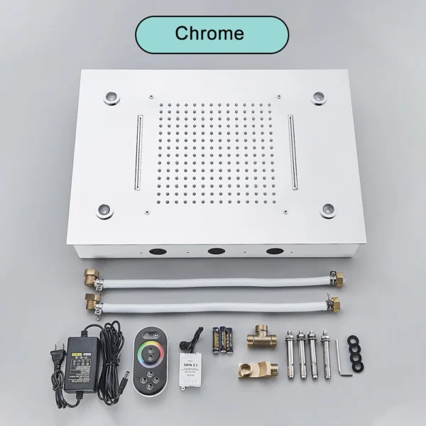 Black Ceiling Intelligent Remote Control LED Rainfall Waterfall Single Shower Head Concealed Shower Tap