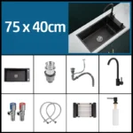 Black 304 Stainless Steel Kitchen Sink Single Bowl Undermount/Drop-In Washing Basin For Kitchen with Drainage Faucet Accessories