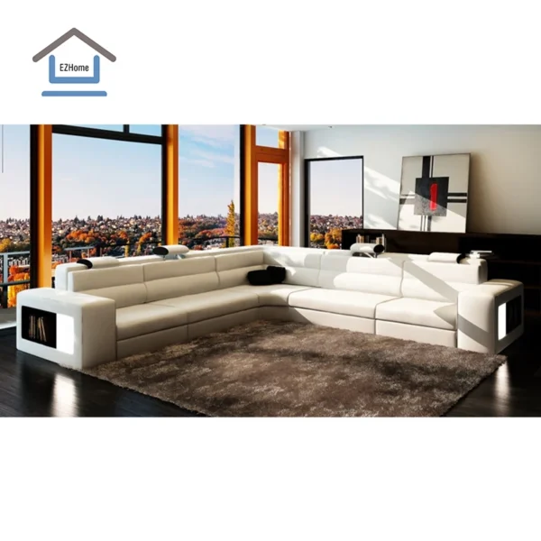 China new trend cheap modern leather sofa set with LED light leather sofa set living room furniture