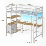 Loft Bed with L-Shaped Desk, LED Lights, Charging Station, Storage Shelves, and Fabric Drawers Bedroom Set Bunk Beds Furniture
