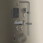 Black Shower System Set Bathroom Brass Showers Faucet Sets Digital 4 Way LED Rain Bathtub Hot Cold Piano Key Rainfall Shower Set