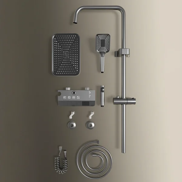 Black Shower System Set Bathroom Brass Showers Faucet Sets Digital 4 Way LED Rain Bathtub Hot Cold Piano Key Rainfall Shower Set