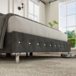 Bed Frame Queen Size with Wingback Headboard & LED Lights & Charging Station Modern Upholstered Platform with Diamond Button Tuf