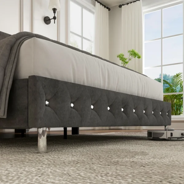 Bed Frame Queen Size with Wingback Headboard & LED Lights & Charging Station Modern Upholstered Platform with Diamond Button Tuf