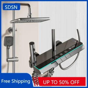 Hot Cold Piano Digital Bathroom Shower Set Rainfall Shower Head Brass Bathroom Faucet Accessories Digital Bathroom Shower System