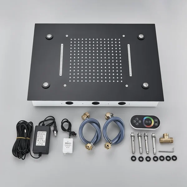 Black Ceiling Intelligent Remote Control LED Rainfall Waterfall Single Shower Head Concealed Shower Tap