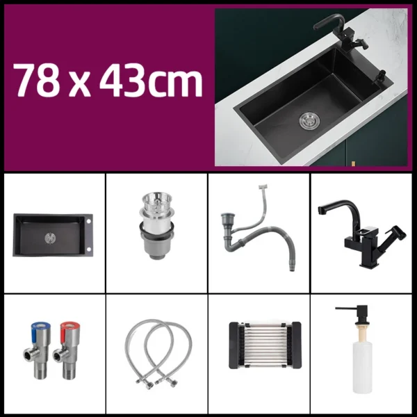 Black 304 Stainless Steel Kitchen Sink Single Bowl Undermount/Drop-In Washing Basin For Kitchen with Drainage Faucet Accessories