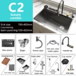Waterfall Sink Kitchen Stainless Steel Topmount Sink Embossed Large Single Slot Wash Basin With Multifunction Tank Low Price