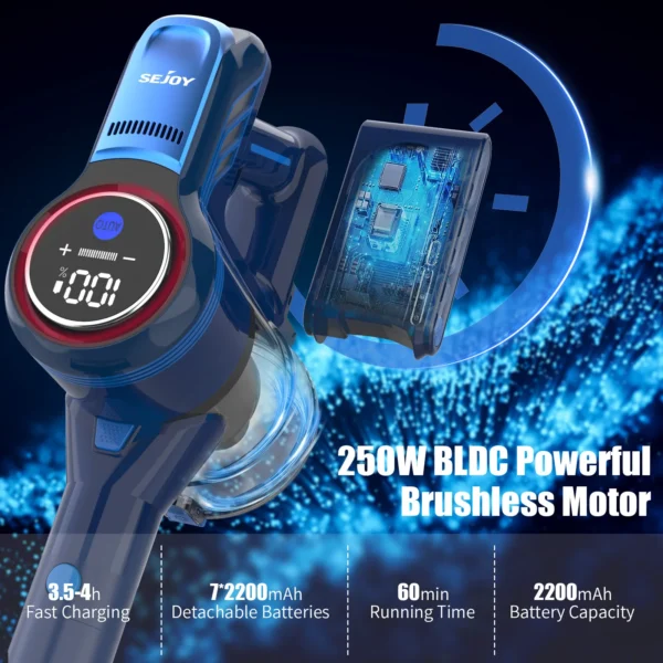 Sejoy 25Kpa Suction Power Handheld Cordless Wireless Vacuum Cleaner for Home Appliance 0.6L Dust Cup Removable Battery