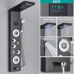 LED Light Bathroom Shower Faucet Set LED Rainfall Shower Panel System Bathtub Water Mixer Tap Massage SPA Temperature Screen