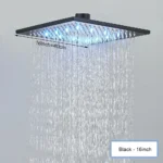 Black Ceiling Intelligent Remote Control LED Rainfall Waterfall Single Shower Head Concealed Shower Tap